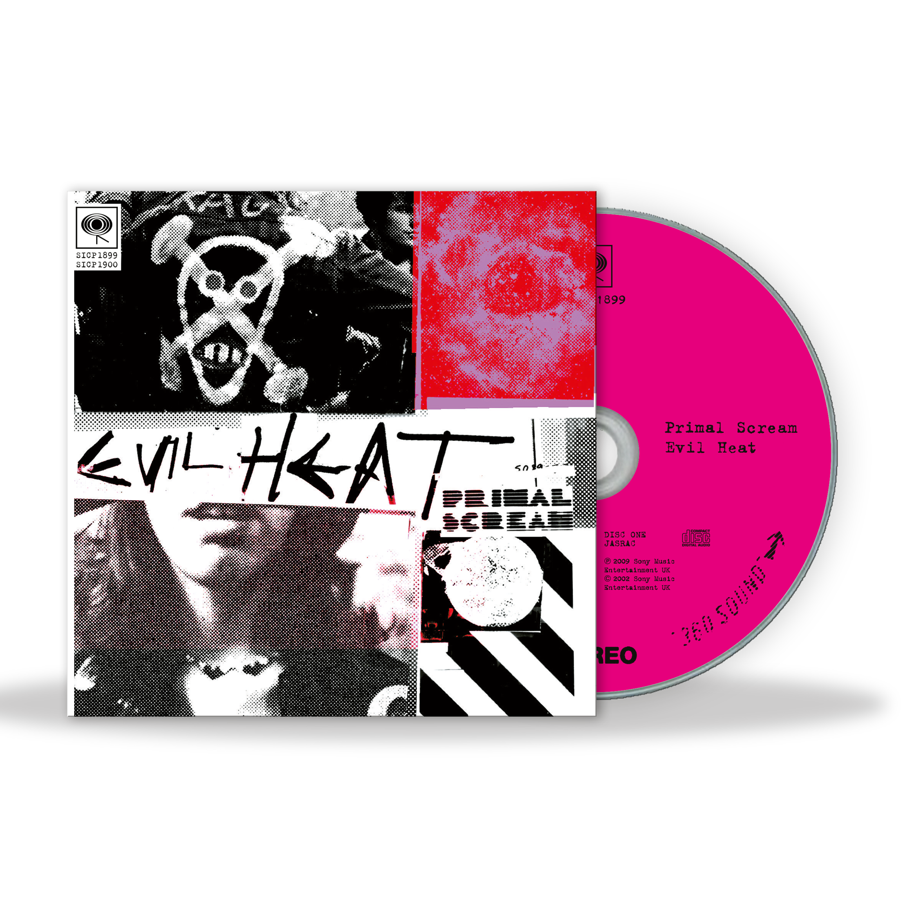 CD cover with black and white design and pink disc on a white background