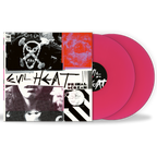 Vinyl record with a colorful cover featuring text and graphics on a white background