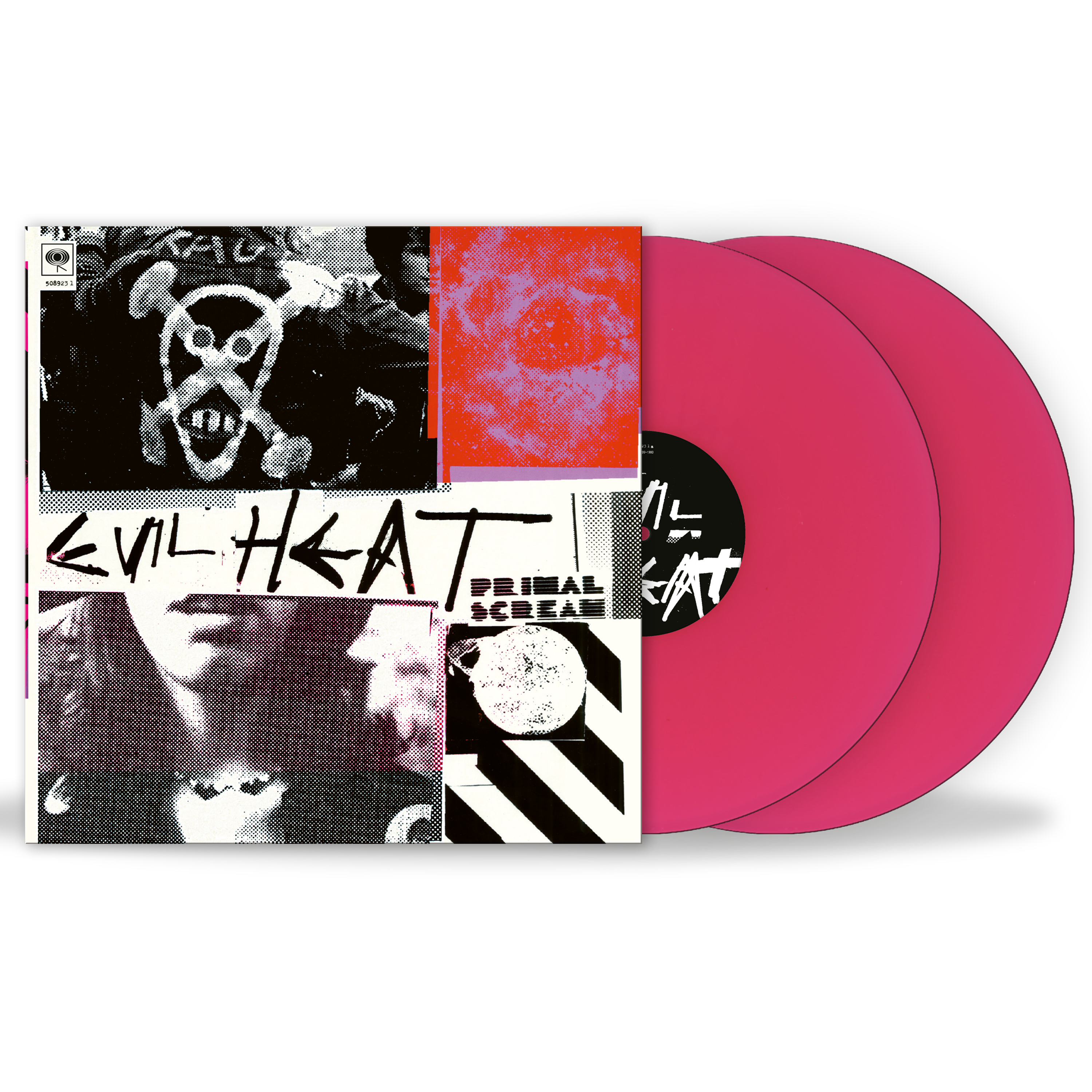 Vinyl record with a colorful cover featuring text and graphics on a white background