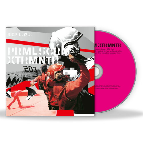 CD with a colorful cover featuring a person in a red jacket and helmet, with a pink disc.